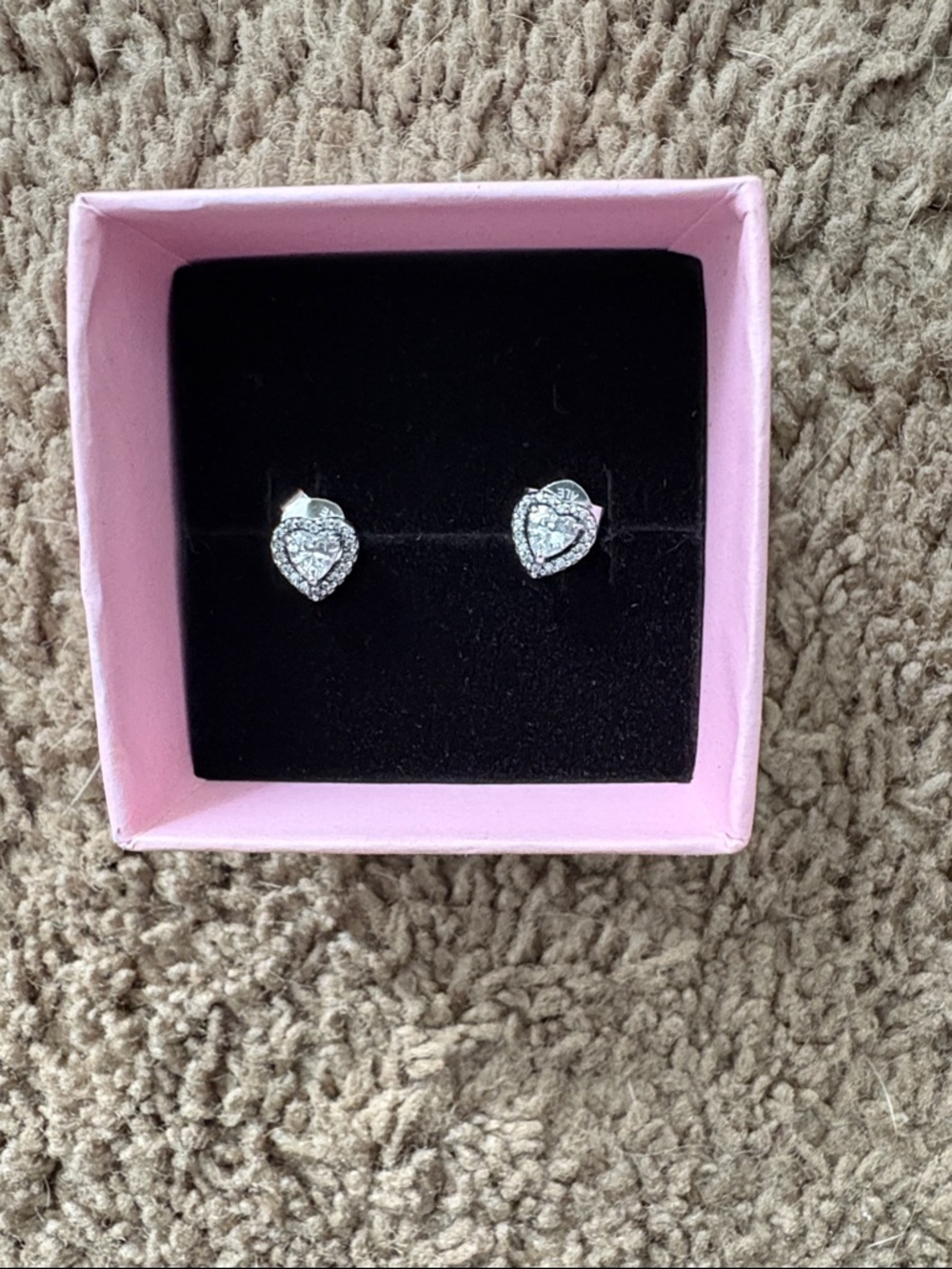Pandora Silver Heart Halo Stud Earrings with Clear Stones